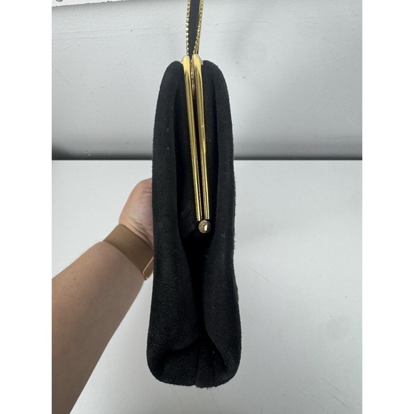 Vtg 1960s Ande Black Fabric Evening Bag Gold Frame Top Handle Clutch - Picture 13 of 16